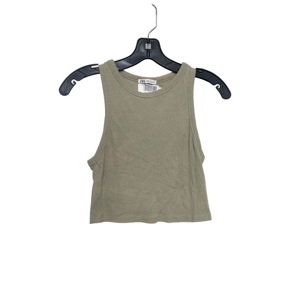 Zara Women's Medium M Med Ribbed Crop Tank Top  Beige Sleeveless